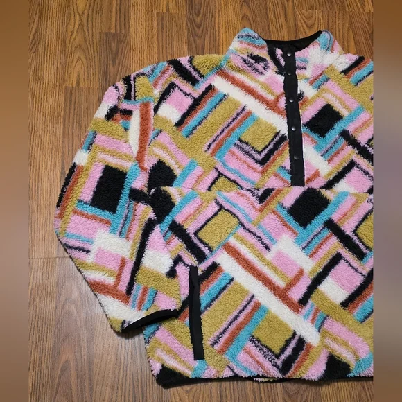 Hurley Women’s XXL Pink Spring Geo Plush Fleece Snap Pullover Long Sleeve C1 - Picture 3 of 11